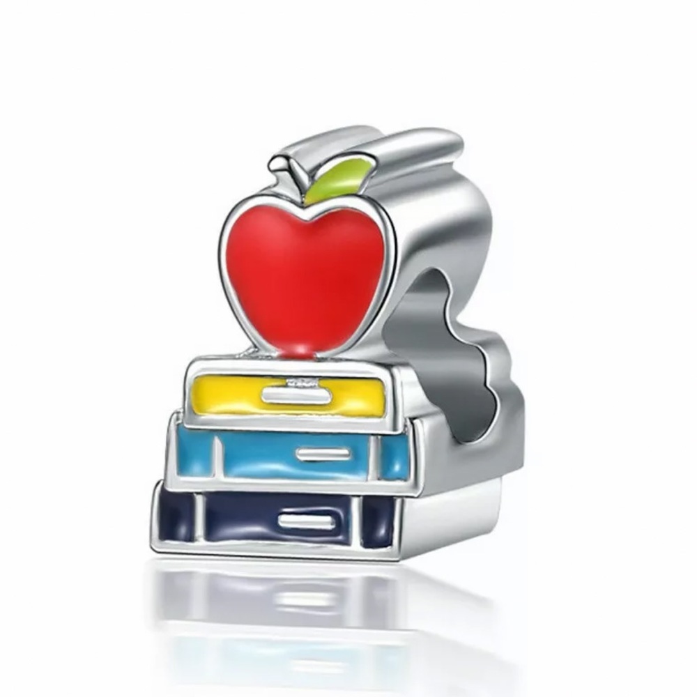 NEW•Silver/enamel Books & Apple DIY charm